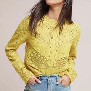 Anthropologie Yellow Eyelet Blouse